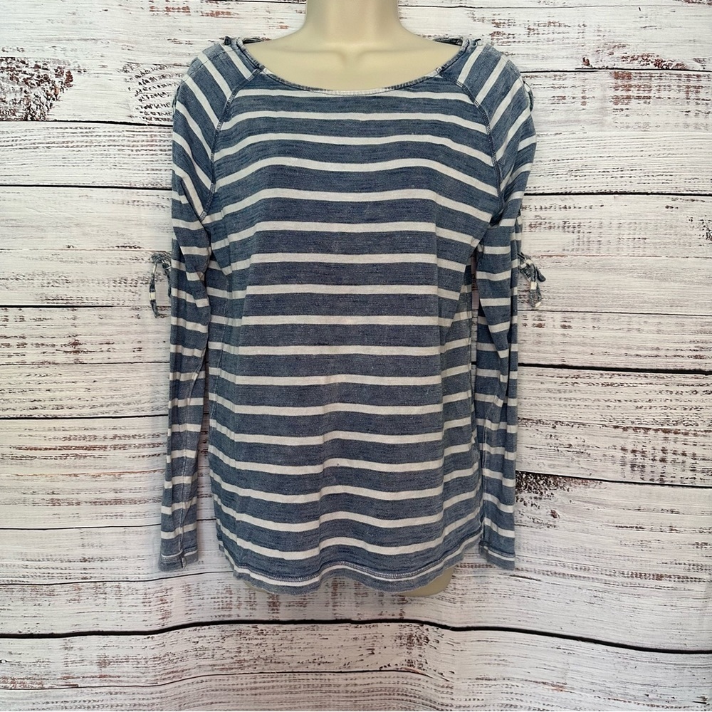 JANE AND DELANCEY Washed Denim  White Stripped Long  Sleeve Shirt Size Medium
